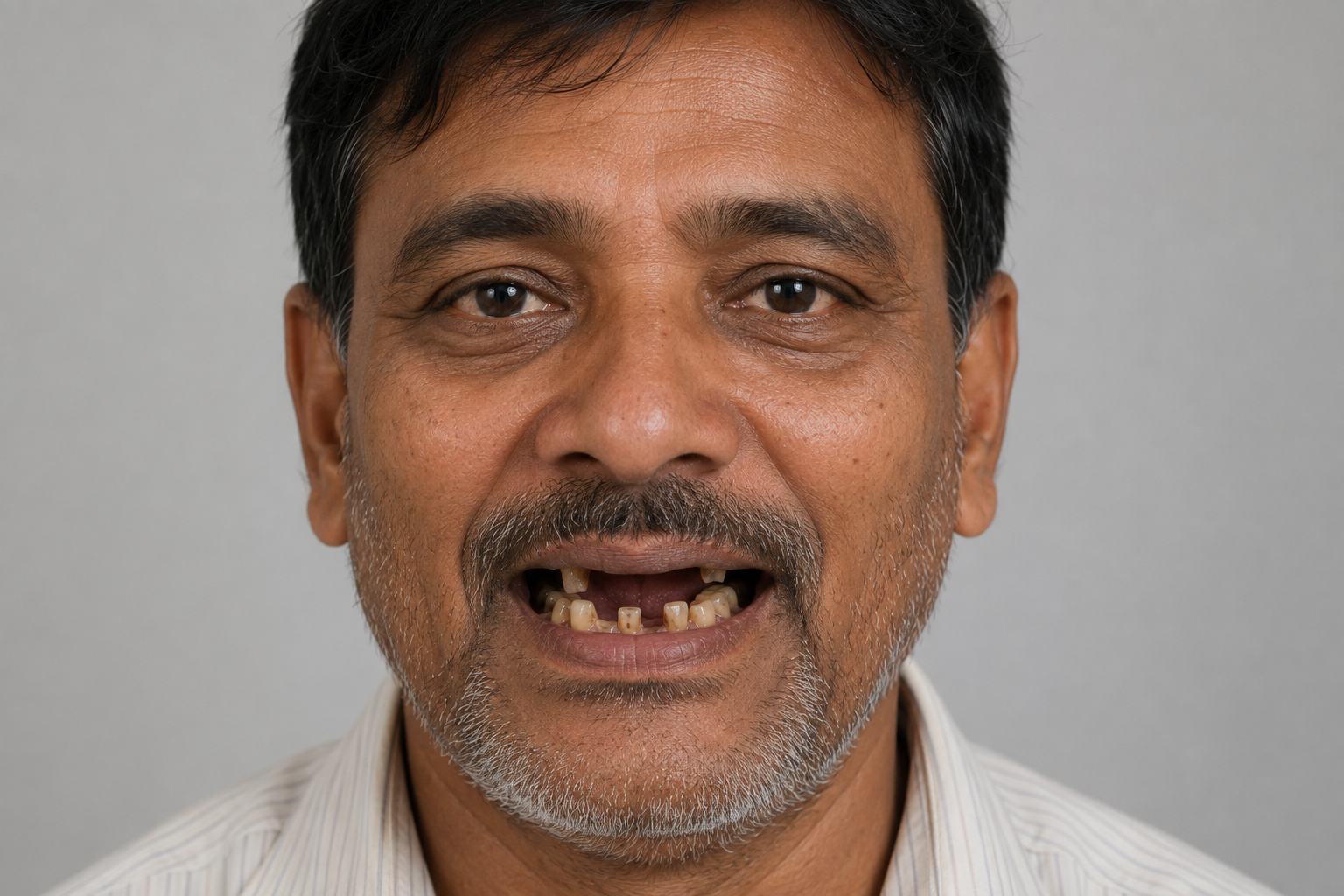 Before full mouth implant - patient with missing and decayed teeth