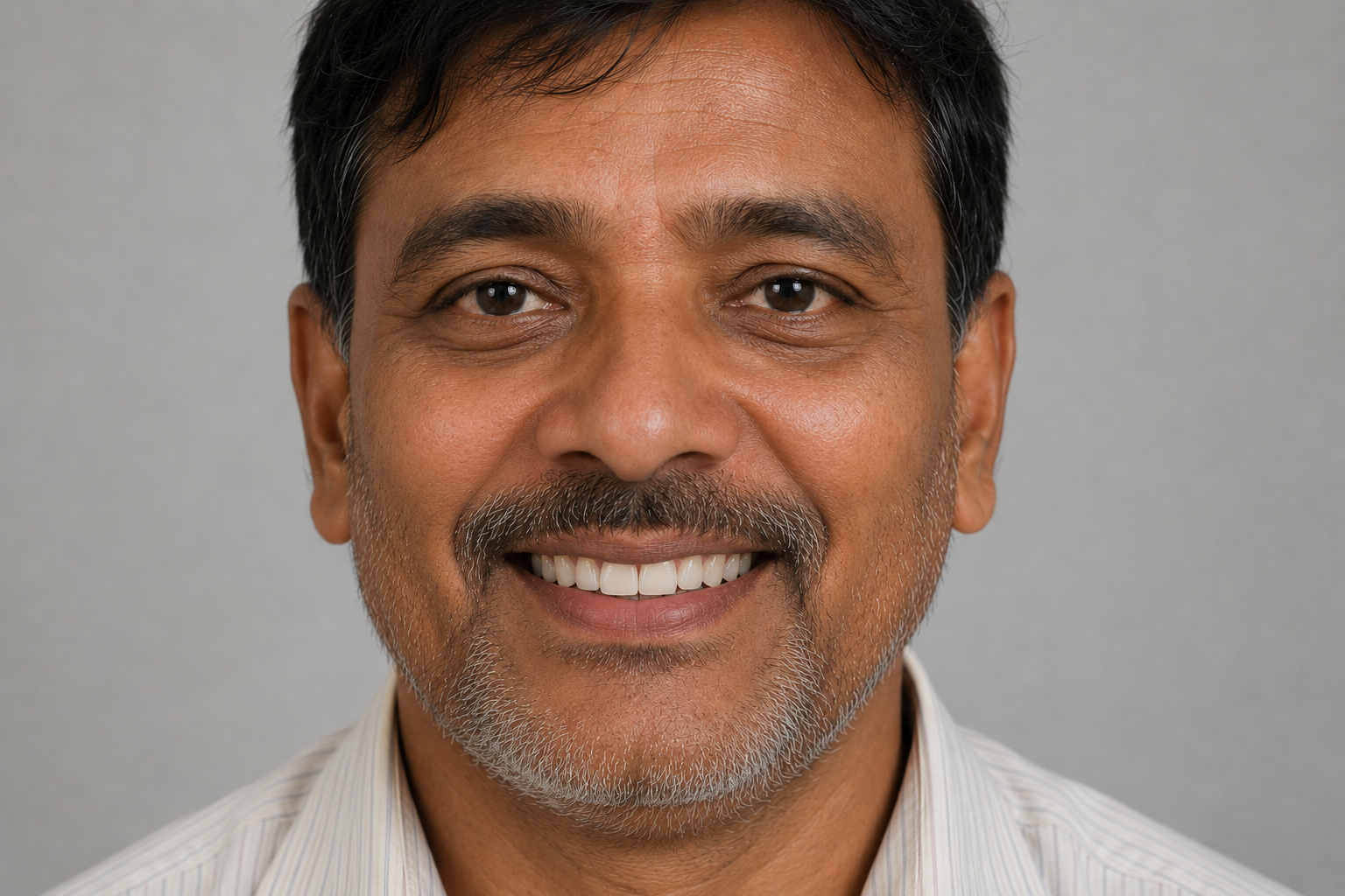 After full mouth implant rehabilitation - patient smiling with restored teeth