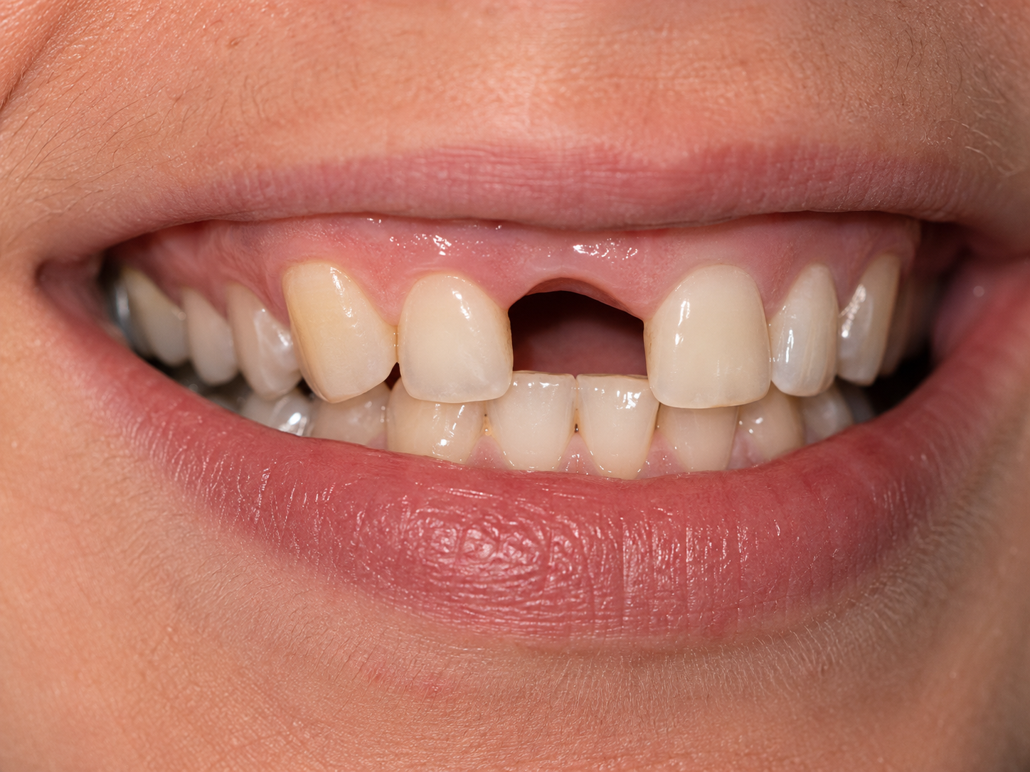 Before treatment - broken front tooth