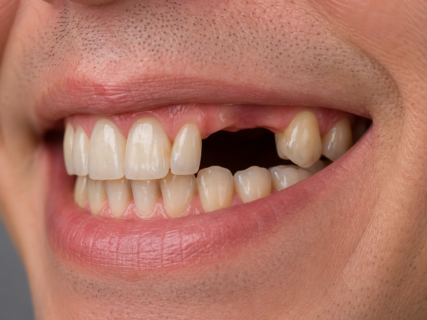 Before treatment - missing upper teeth