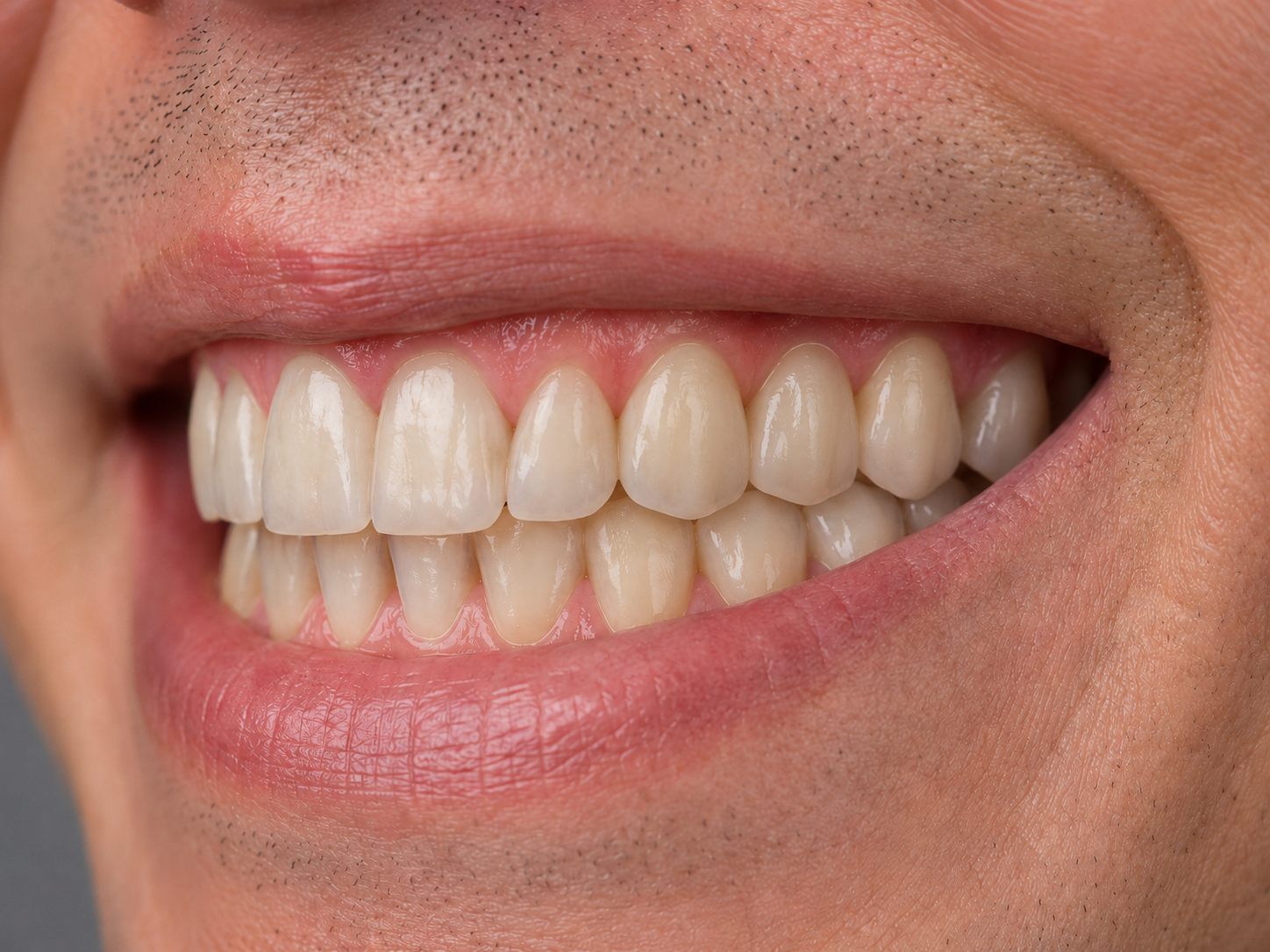 After treatment - full smile restored with implant bridge