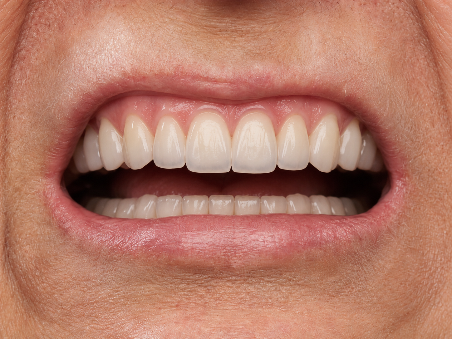 After treatment - full arch restored with white straight teeth