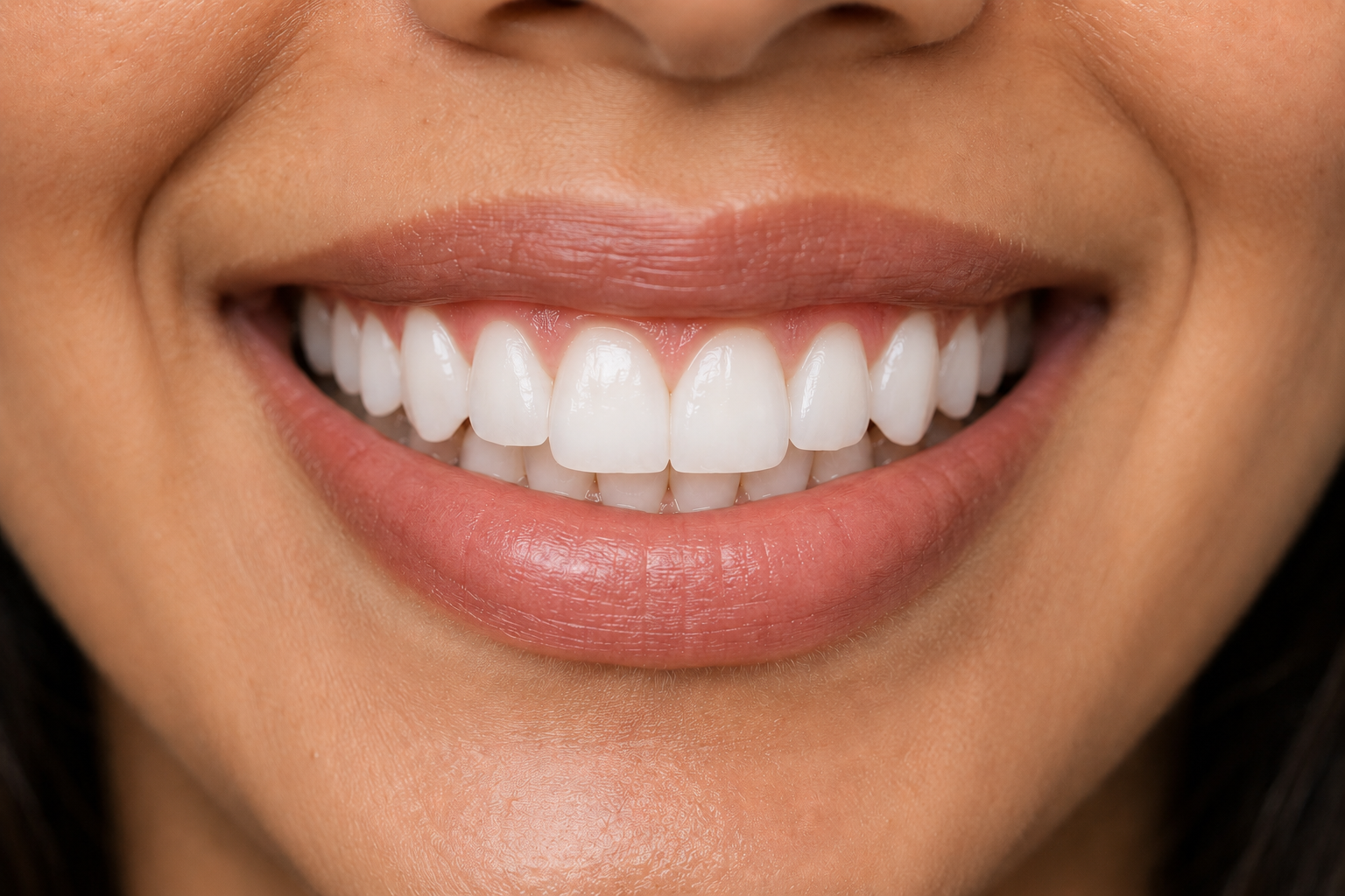 After teeth whitening treatment - bright white smile