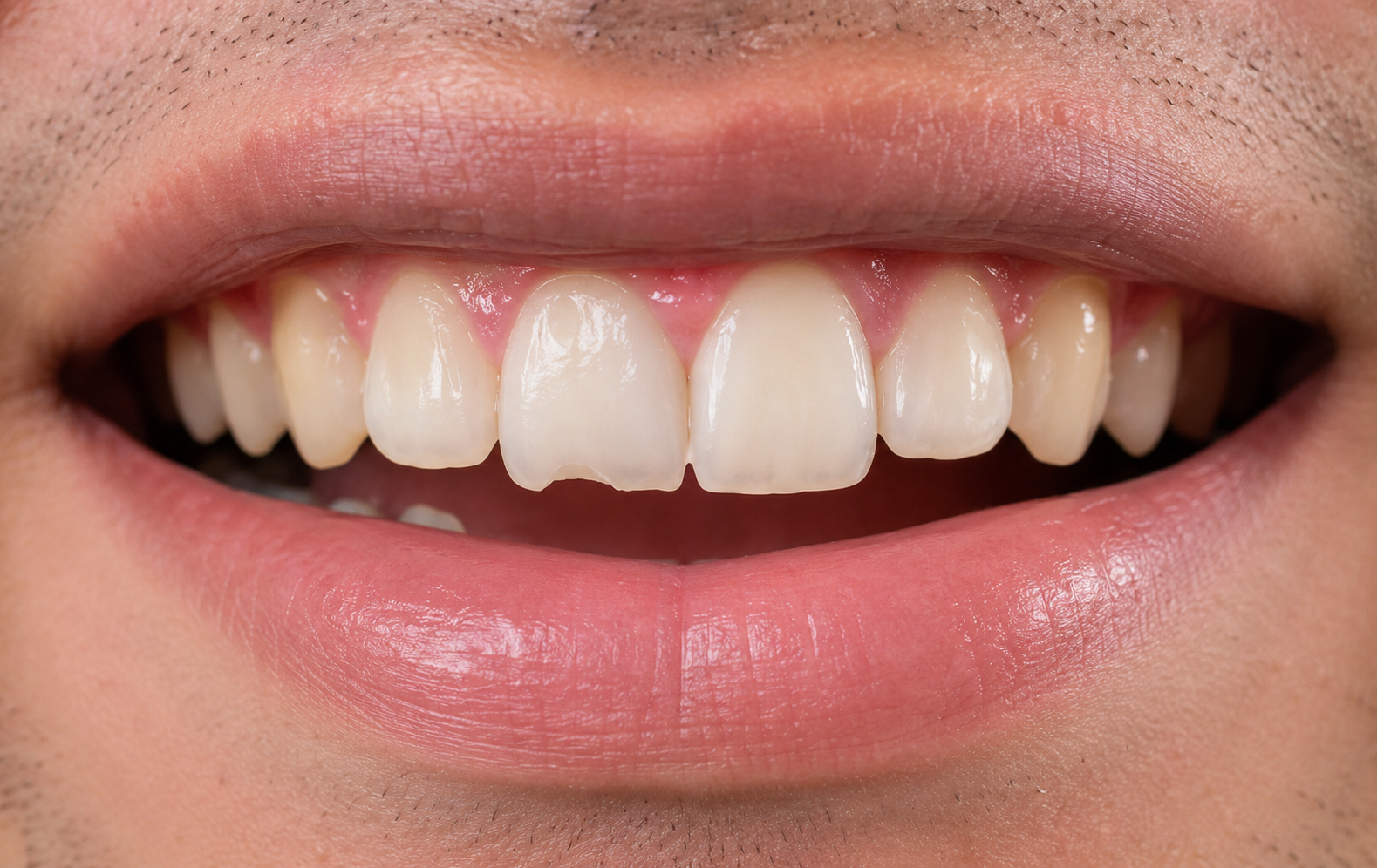 Before composite bonding treatment - yellow stained tooth