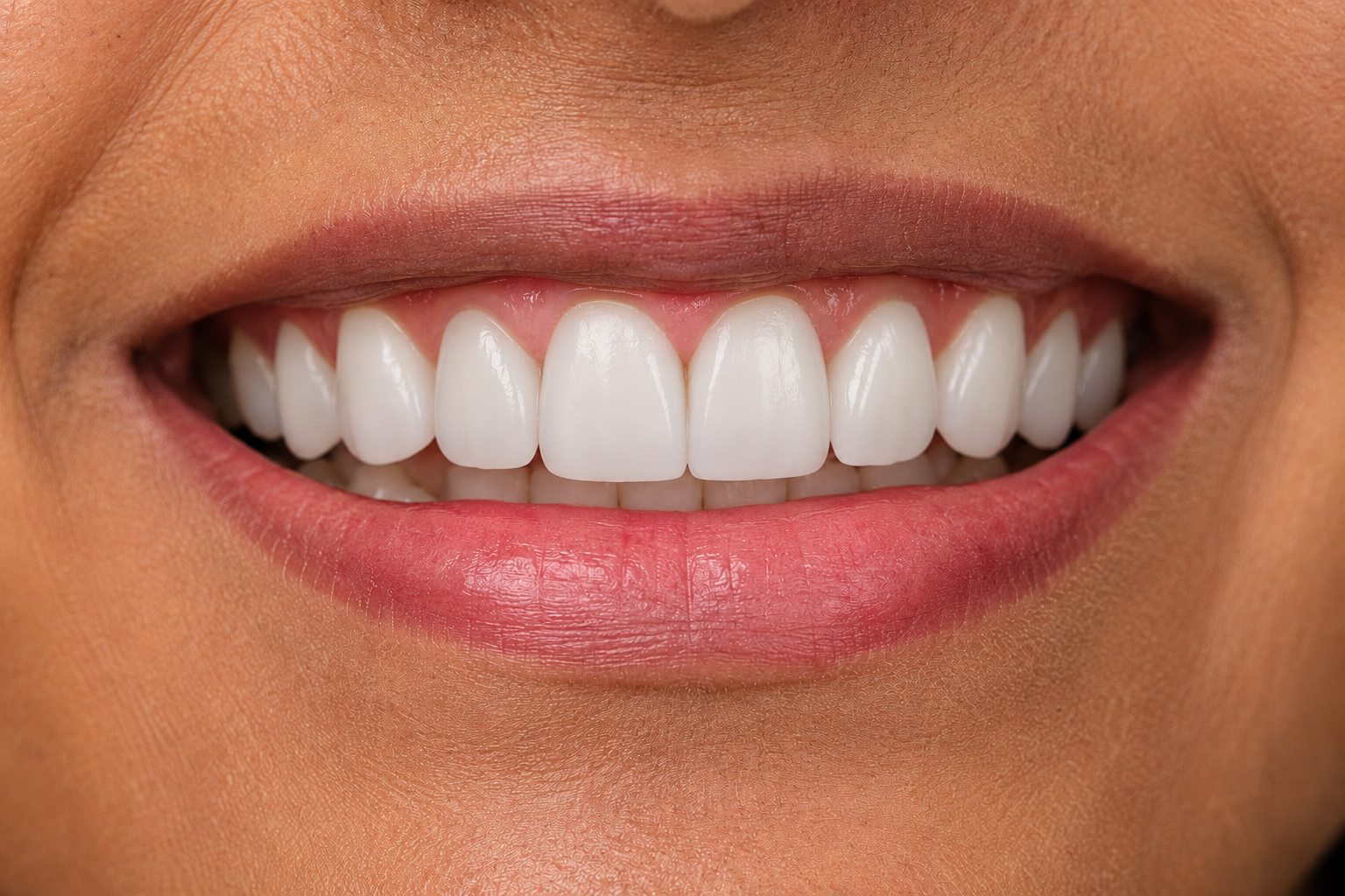 After porcelain veneers treatment - bright white transformed smile
