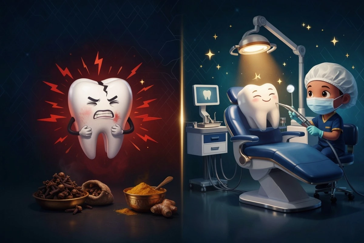 Comparison of traditional Indian home remedies like clove and turmeric versus professional toothache treatment in Kanpur at dental clinic