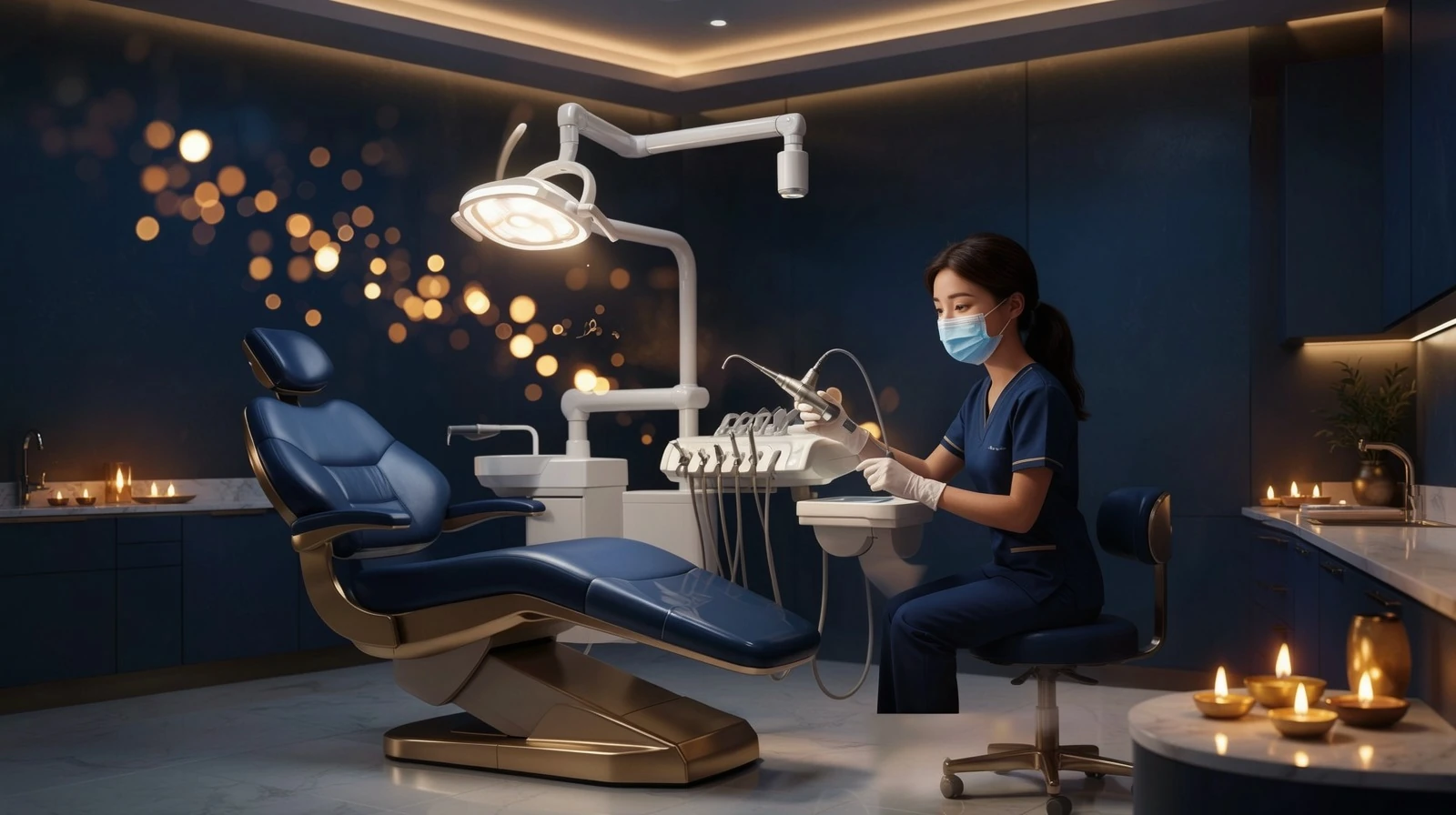 Professional teeth cleaning and scaling in Kanpur at The Crown Dental Clinic with modern equipment and warm Diwali ambiance