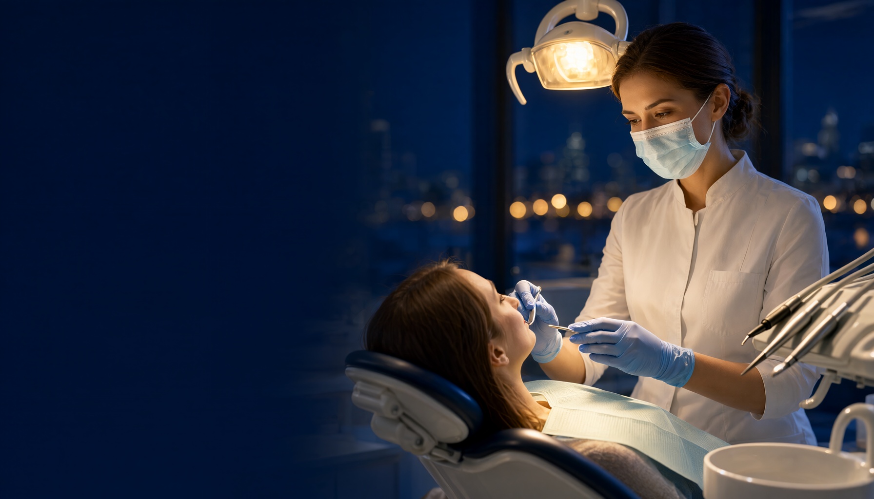 Dental emergency treatment in Kanpur — a dentist examining a patient in a modern operatory